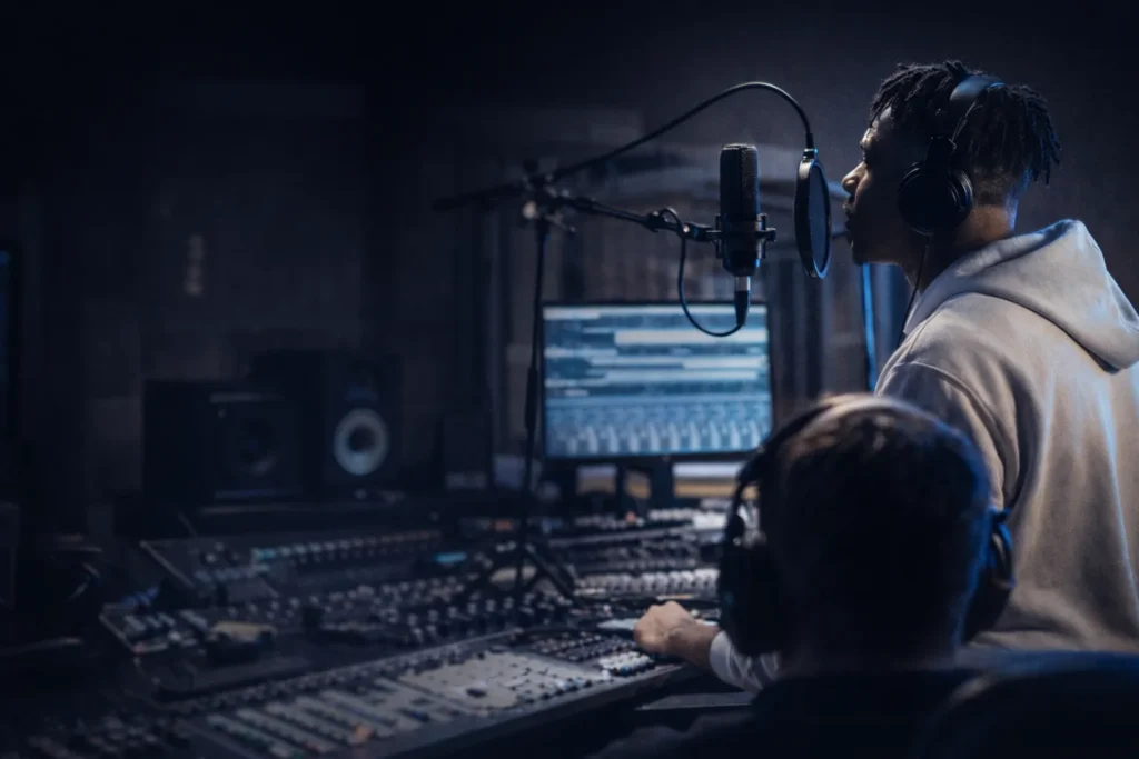 Rapper nimmt Song im Tonstudio in Hamburg im Wave Studio auf